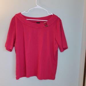Rafaella Top Womens XXL Pink Boat Neck Short Sleeve Buckle Detail 100%